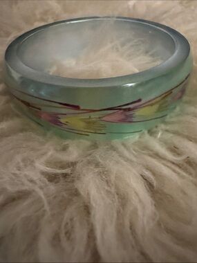Bangle: Iridescent Green Bangle with Pink & Yellow Accents
